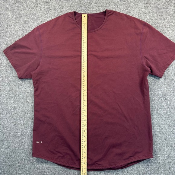 BYLT Basics Drop-Cut Lux T-Shirt Men's XL Burgundy Curved Hem Moisture Wicking - Picture 6 of 8